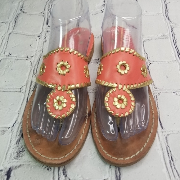 Jack Rogers Nantucket fire coral gold leather flip flop sandals - Picture 3 of 10